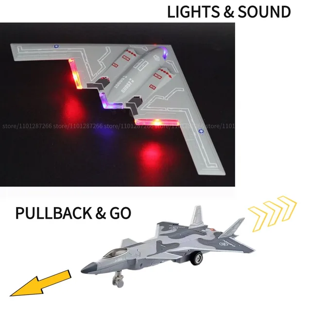 1:50 Pullback & Go Jet Fighter Aircraft Toy, with Light Sound, Scale Diecast F16 F22 F35 B2 J31 Plane Model Kid Boy Baby Gift 2
