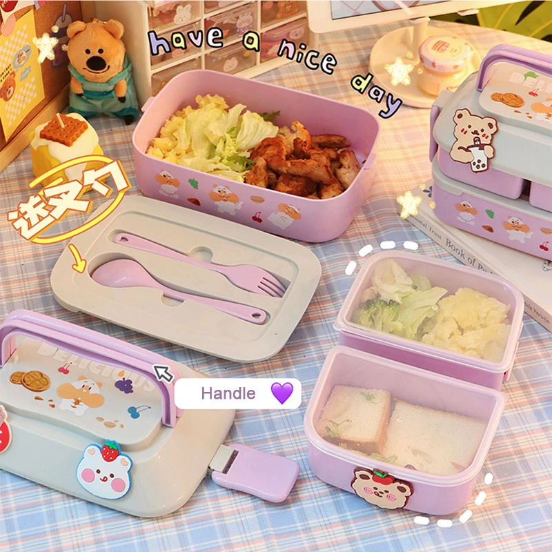 School Girl Kawaii Lunch Box Microwavable Food Storage Container 2 Layer  Divide Portable Picnic Cute Bento Box With Spoon Fork - AliExpress