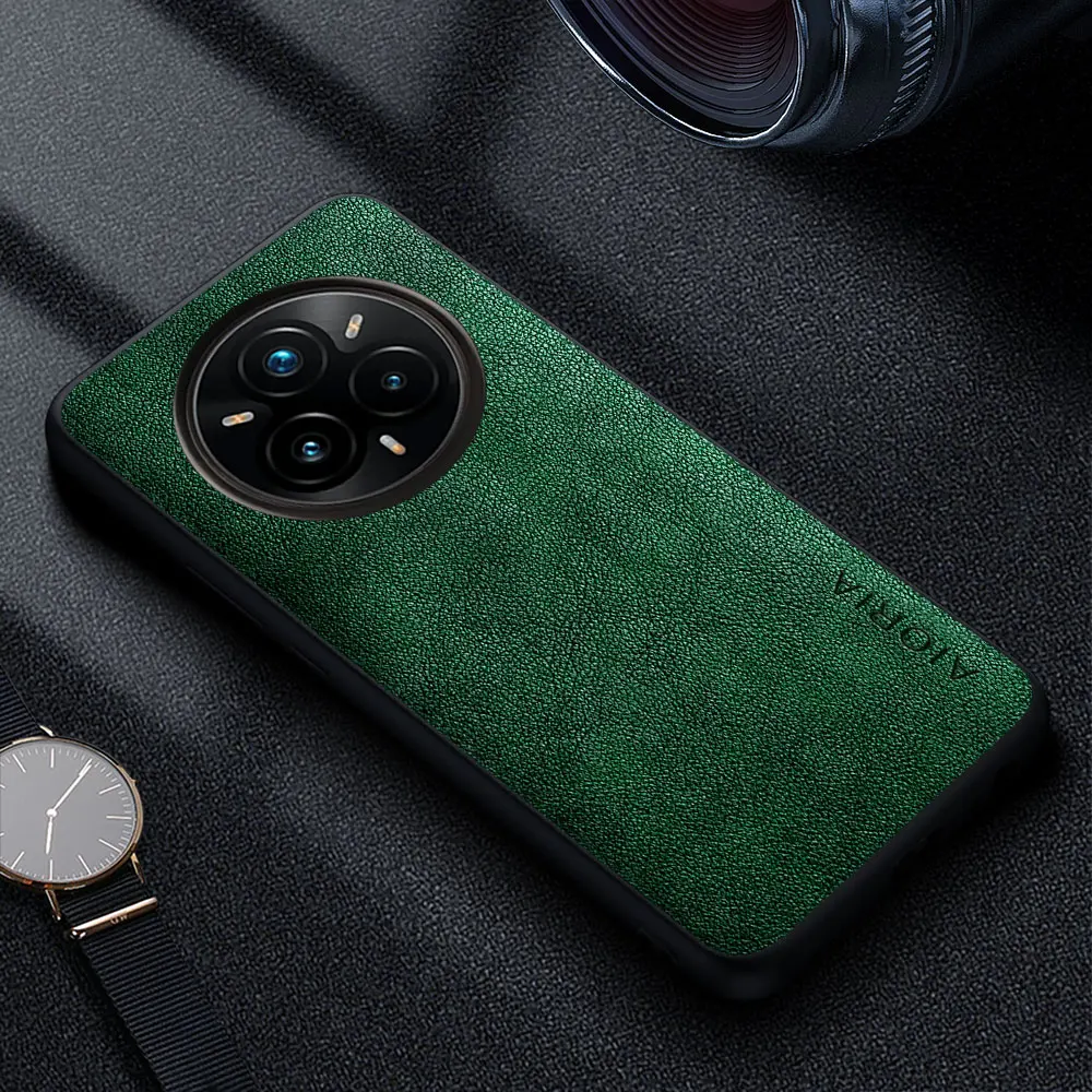 Premium Luxury Leather Phone Cover - Retro Business Style Solid Color Case