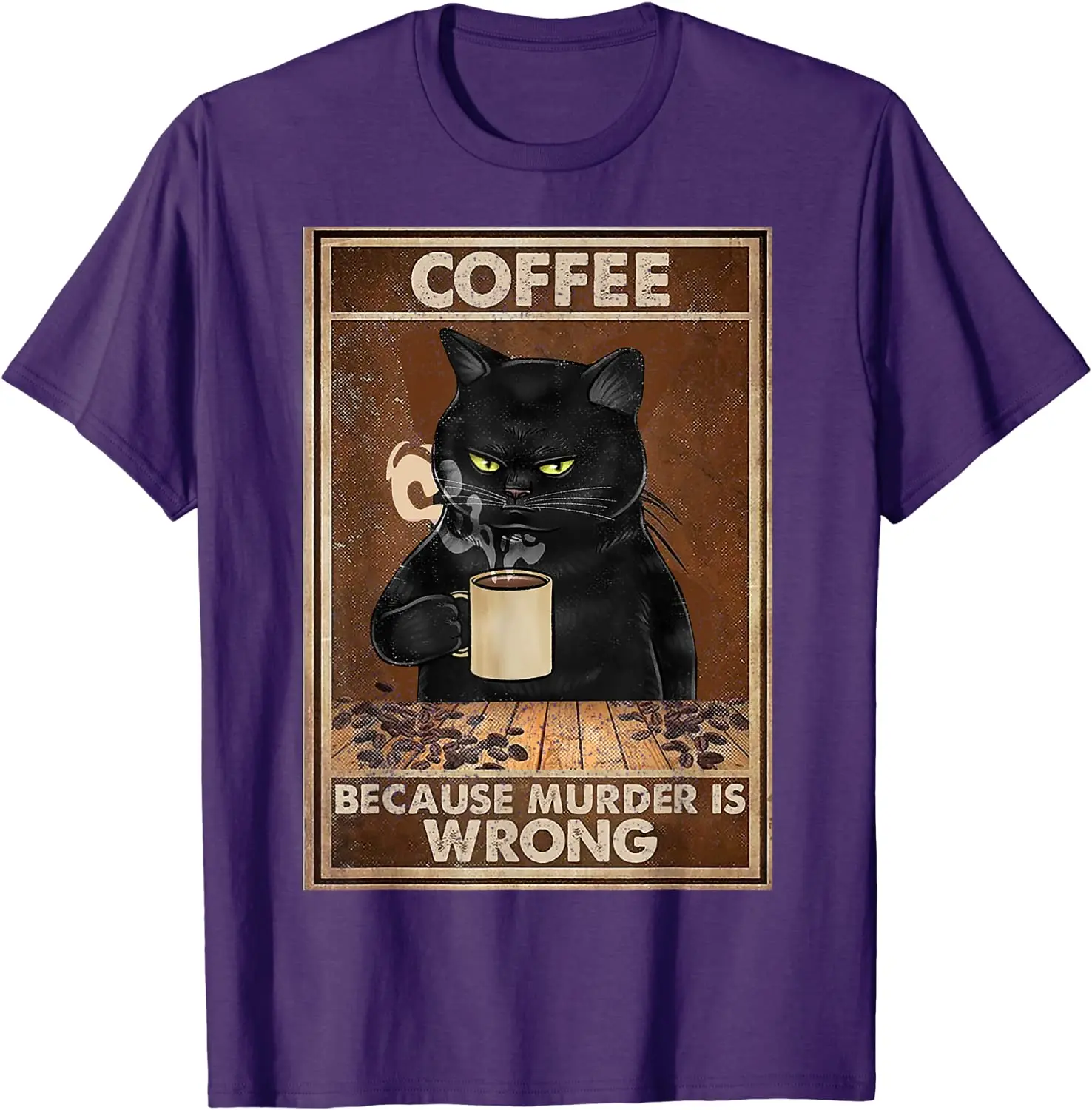 Black Cat Coffee Humor Oversized Cotton T-Shirt