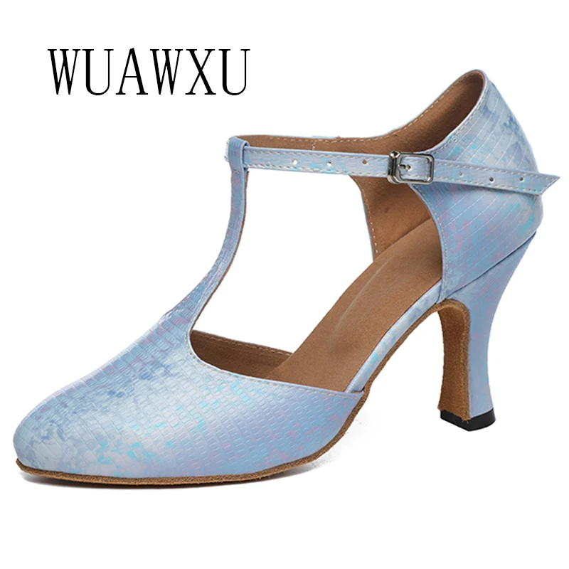 NATASHA Latin Dance Women's T Lace Brown 8cm Medium High Heel Tango Rumba Dance Shoes Salsa Sandals Samba Shoes