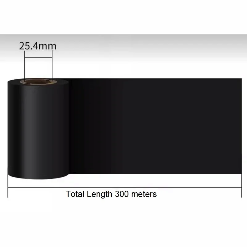 고품질 블랙 레진 리본 40-110mmx300m 열전사 프린터 잉크 리본 롤 (광택 PET 라벨 인쇄용)