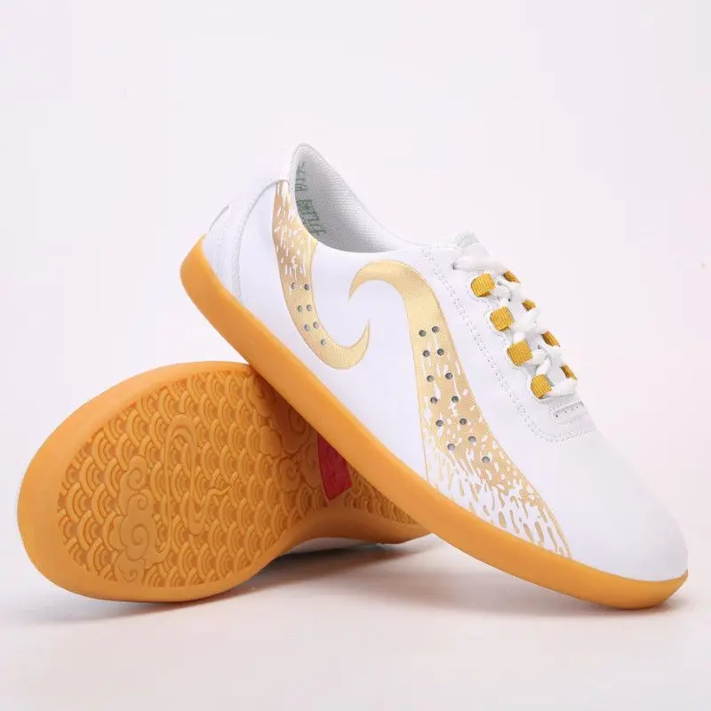 Unisex Soft Leather Kung Fu Shoes Breathable Comfortable Tai Chi Shoes Non-Slip Wushu Wear-Resistant Wushu Sneakers