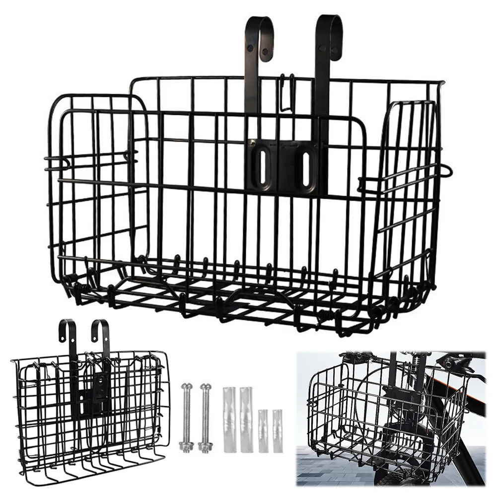 Bike Front Rear Basket Rust Proof Metal Wire Ebike Basket Non-Slip Quick Release Frame Basket for Outdoor Cycling Travel Basket