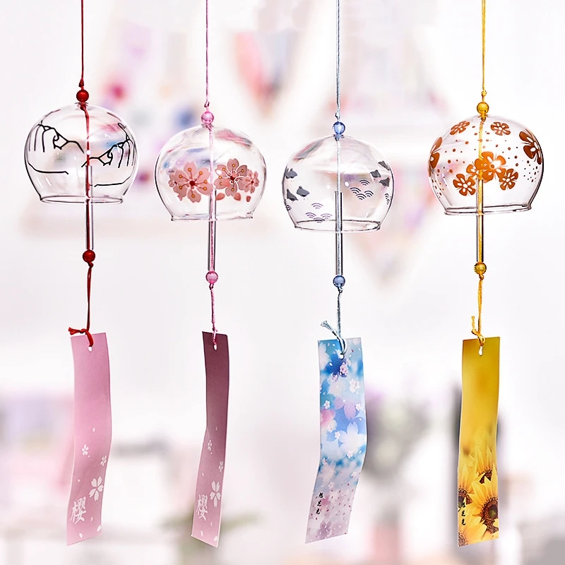 

12pcs/pack 8*7cm Different Hand Painting Glass Windchime Transparent Hanging Praying Bell New Year Birthday Friend Gift Handmade