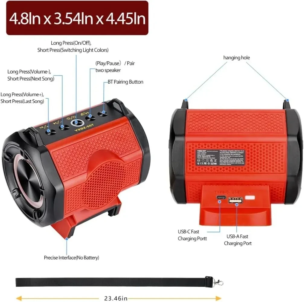 Cordless Portable Bluetooth Speaker Stero Player Loudspeaker Amplifier for Milwa