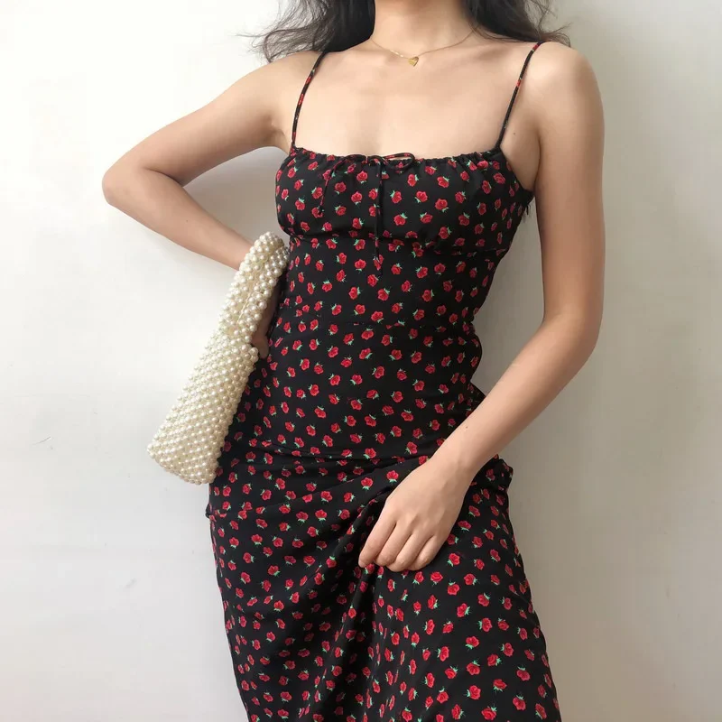 Women's French Vintage Floral Strapless Maxi Dress