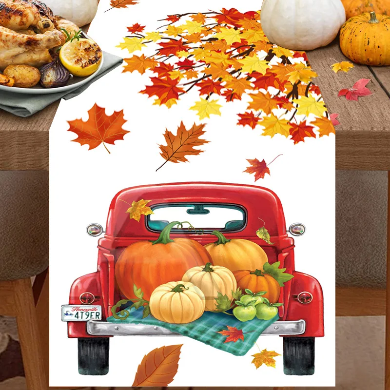 

Autumn Pumpkin Maple Table Runner Linen Thanksgiving Fall Tablecloth for Dining Table Christmas Halloween Home Party Decoration