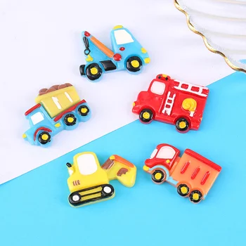 10pcs/lot Cute Resin Car Ornament Crafts Cartoon Fire Truck Flatback Handcraft Cream Glue Phone Case Resin Diy Accessories