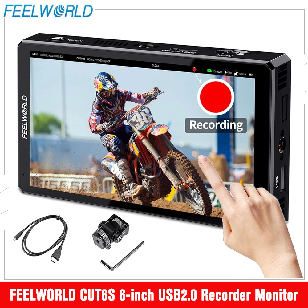 

FEELWORLD CUT6S 6 inch USB2.0 Recording Monitor Field Camera DSLR 3G-SD Touchscreen On-Camera Monitor Recorder 3D LUT