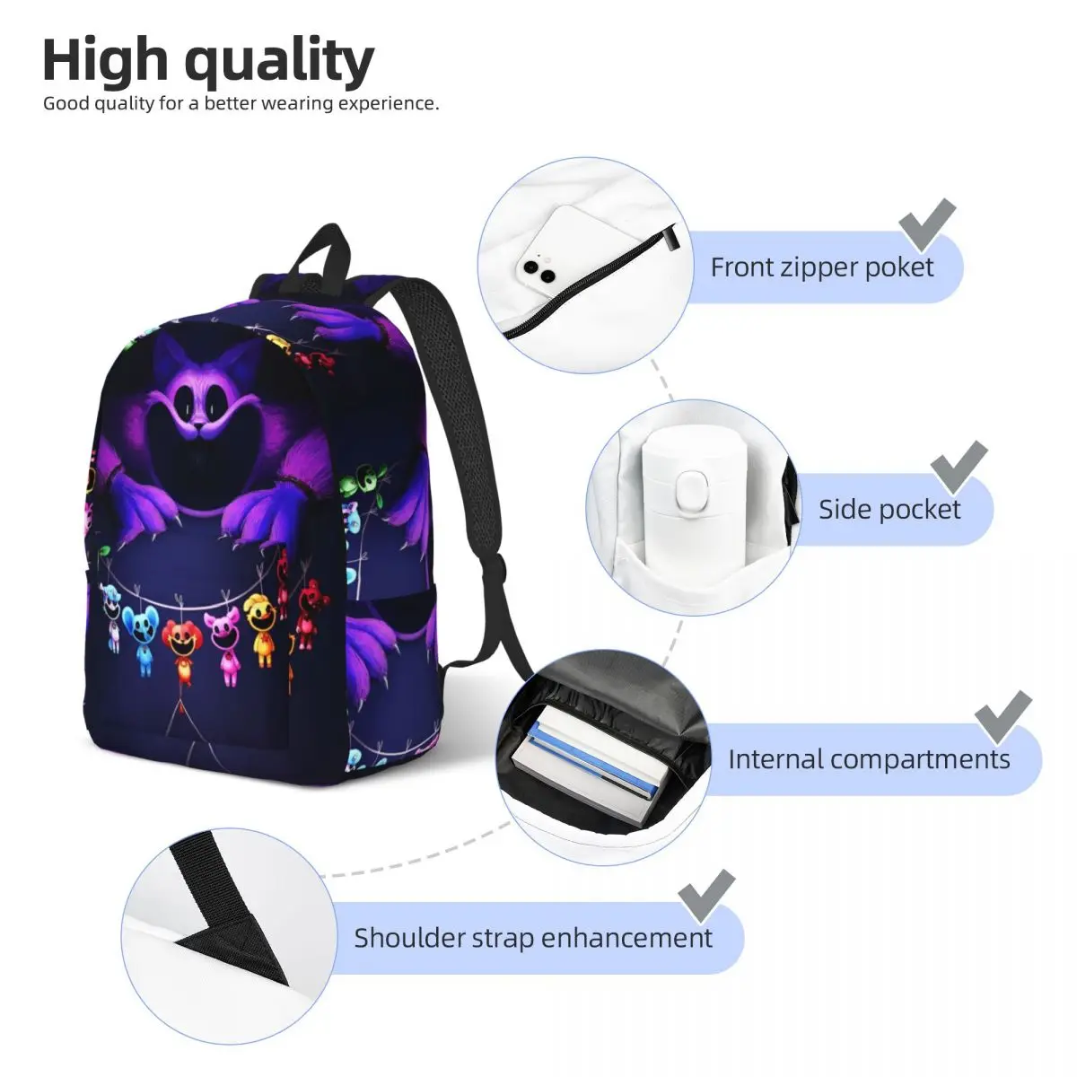 CatNap Smiling Critters Backpack for Boy Girl Kids Student School Bookbag Daypack Preschool Primary Bag Durable 5
