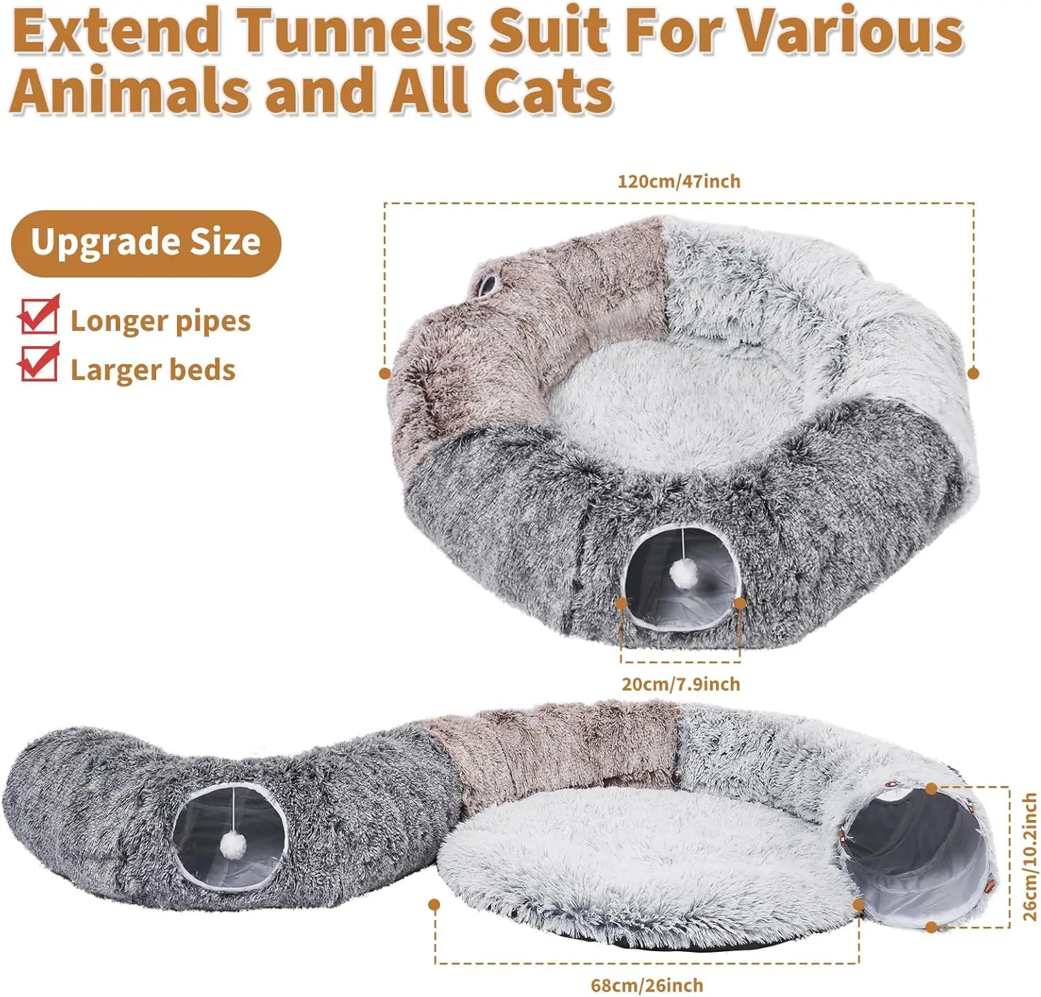 Large Cat Tunnel with Warm Bed & 20 Toys – Detachable Indoor Play Cave for Kittens