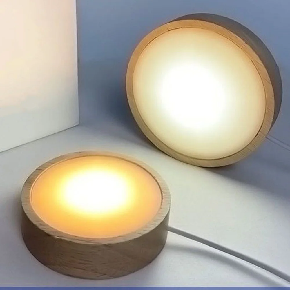 LED Lamp Base 10cm Wood Light Base USB Powered Multi-color Wooden LED Light Base Display Stand Lamp Holder Lamp Art Ornament