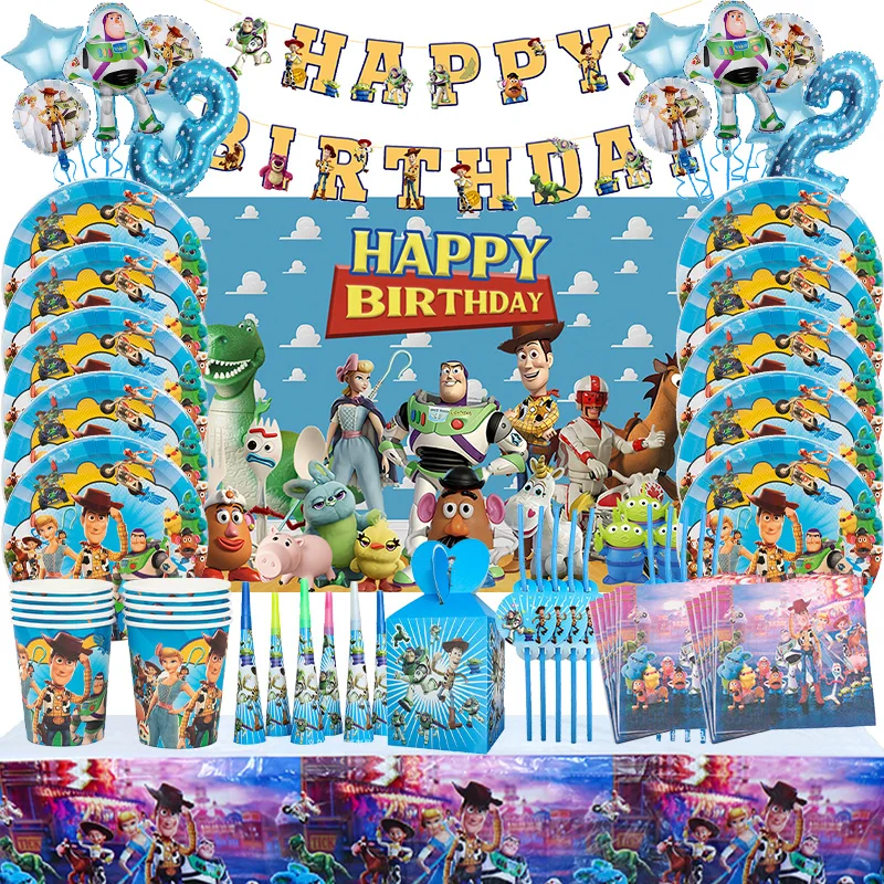 Toy Story Kids Birthday Party Decorations Buzz Lightyear Woody Stoviglie Tazza Tovagliolo Baby Shower Candy Box Foil Balloons Supplies