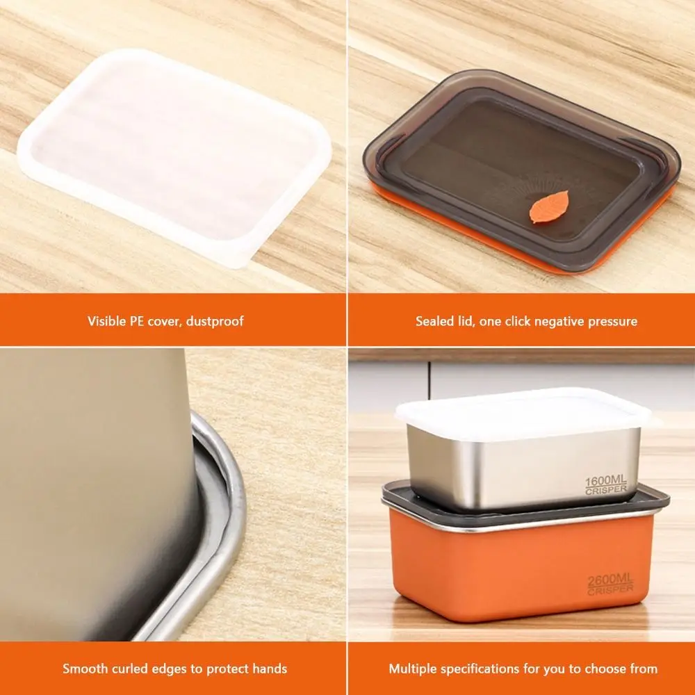 Plastic Sealed Storage Box Sealed Rectangular 304 Stainless steel Transparent Crisper Stackable with Lid Fresh-Keeping Box