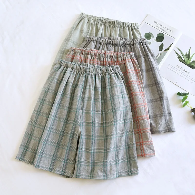 

Пижамные штаны мужские в клетку, хлопковые тонкие шорты, свободные облегающие удобные и простые домашние штаны для отдыха, весна-лето