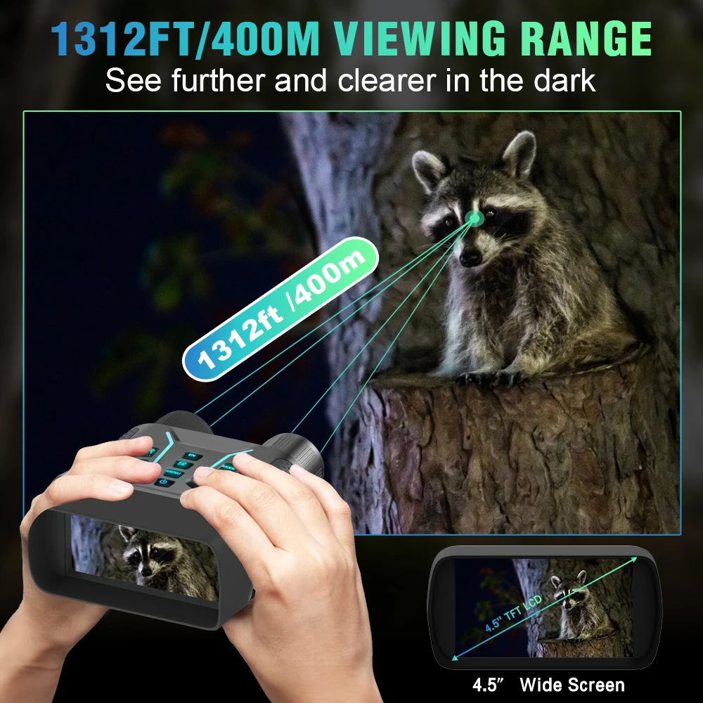4K Night Vision Binoculars 4.5 inches HD screen Hunting Binoculars for Adults wi