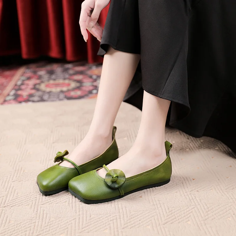 

Лоферы женские из натуральной кожи, мягкая подошва, без застежки, повседневная Весенняя зеленая обувь ручной работы, плоская подошва, 20