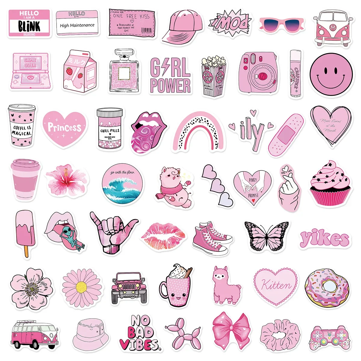 50/100PCS Pink VSCO Cute Girl Stickers Aesthetic Skateboard Laptop Guitar Graffiti Luggage Sticker Waterproof Decal Toys 5