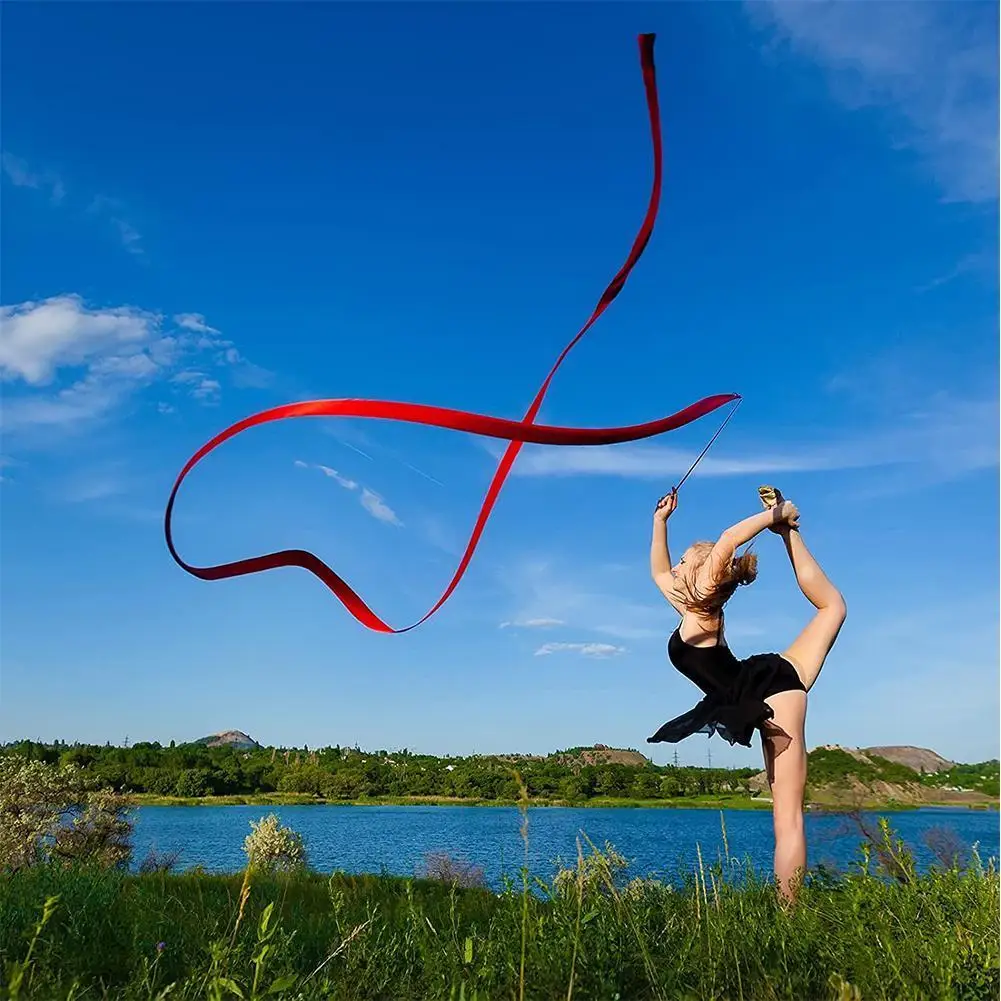 2M/4M Colorful Rythmic Gymnastics Ribbon Dance Ribbon Rhythmic Twirling Gymnastic Rod Ballet Training Streamer Art Stick W2H5 gymnastics ribbon gymnastics streamer rod
