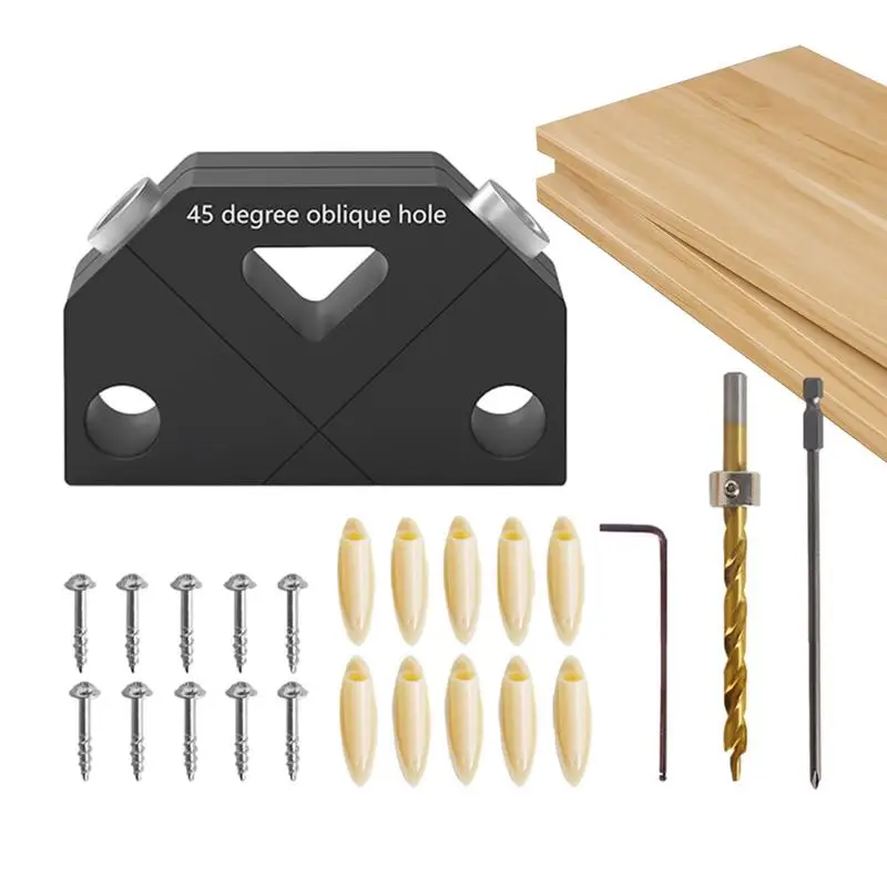 

45 Angle Drill Guide Aluminum Alloy Dowel Jig Kit 45 Angle Angled Holes Drilling Positioner Multifunctional Woodworking Joint