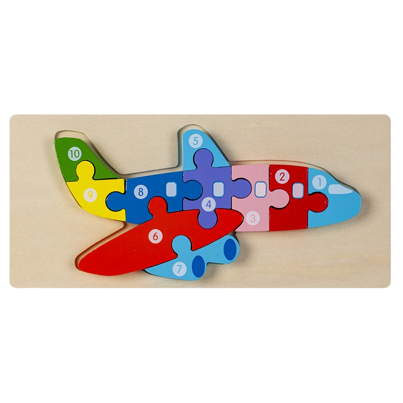 Rectangle Wooden Puzzle for Kids Animals Vehicles Pattern Colorful Wood Numbered Puzzles For Toddlers Learning Educational Toys