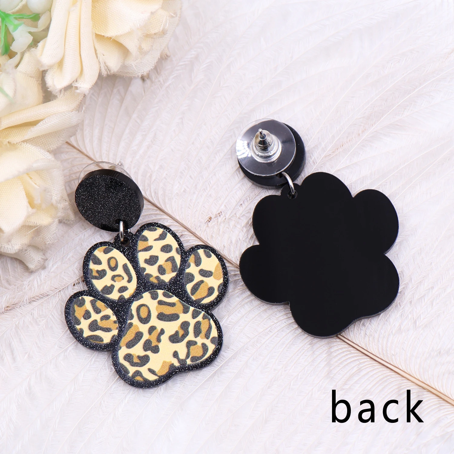 1pair New product CN Drop Leopard print dog paw TRENDY Acrylic stainless steel earrings Jewelry for women - Image 4