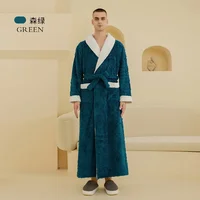 Warm Jacquard Flannel Bathrobe Women Winter Sleepwear Long Nightwear Couple Men Bath Gown 2