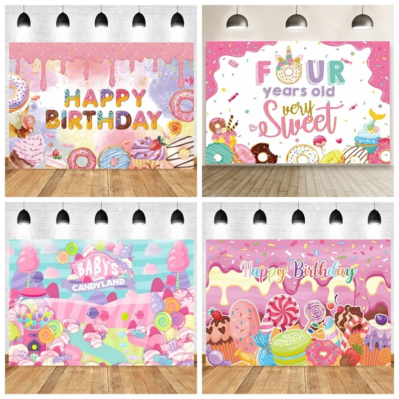 

Candy Party Children's Birthday new Photo Material Photography Background Cloth Props Happy Birthday Party Decor