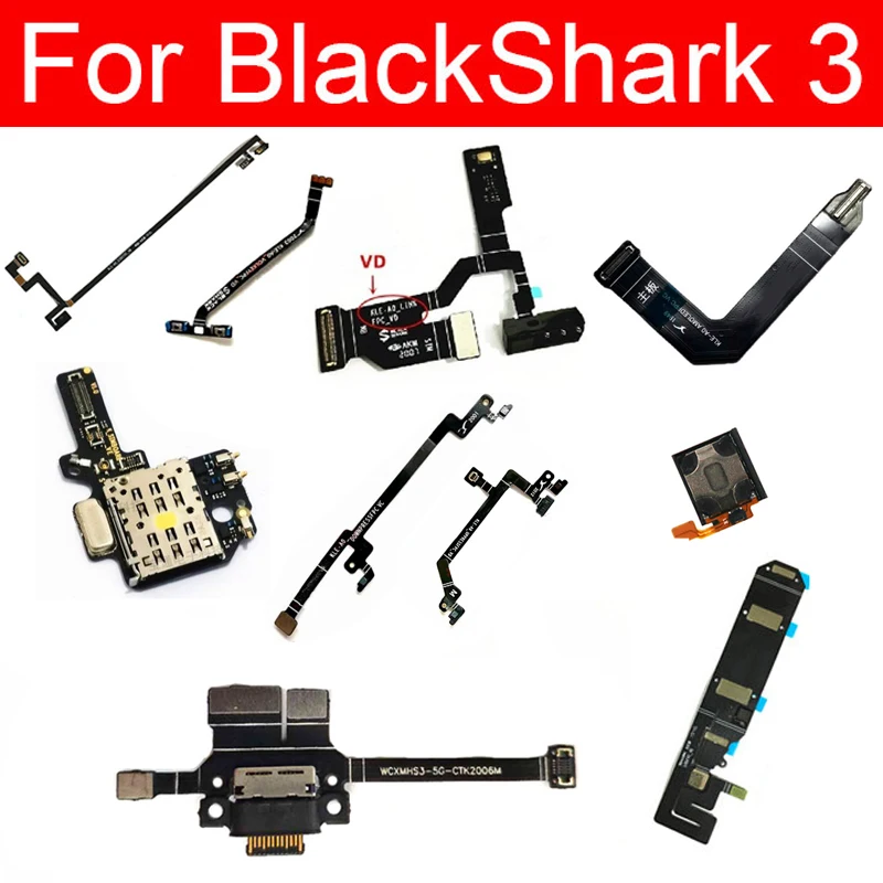 

Power Volume Earpiece Headphone Flex Cable For Xiaomi Black Shark 3 KLE-A0 Flashlight LCD Main Pressure Cable Sim Card Board