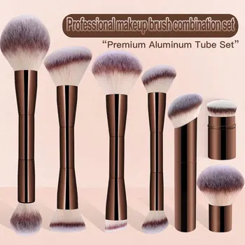 7pcs Professional Makeup Brush Set, Includes: 4pcs Dual-Ended Face Brushes, 1pc Angled Brush, 1pc Short Handle Foundation Brush,