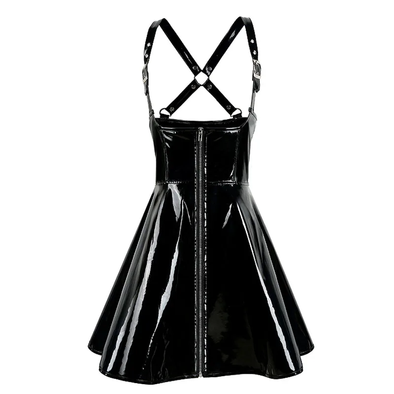 

2020 Style Sexy Lady PVC Leather Latex Dress Black Latex Exotic Dress Bodycon Catsuit Bondage Clubwear Dress Pole Dance Costume