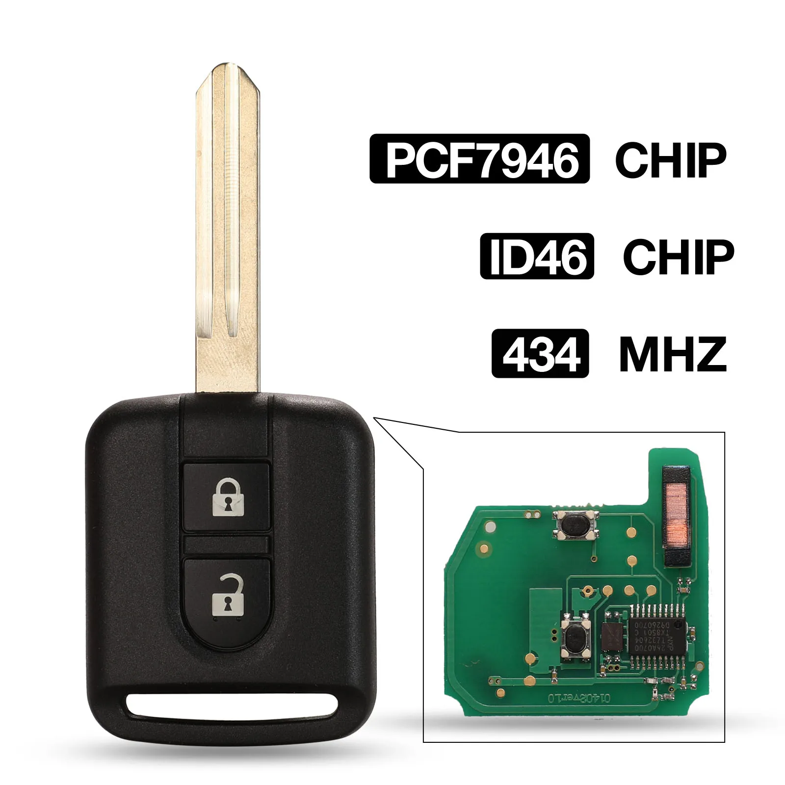 Jingyuqin 434MHz ID46-7946 Remote Key สำหรับ NISSAN Cabstar F24M Micra K12 Navara D40M หมายเหตุ E11 NV200 M20M Patrol Y61 qashqai J10