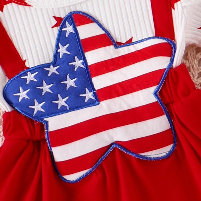 

Baby Girls Fourth of July Outfits Short Sleeve Star Romper Headband Set Newborn Clothes