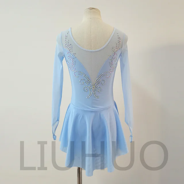LIUHUO Handmade Crystal Figure Skating Dress For Girls & Women - Long Sleeve Competition Dress