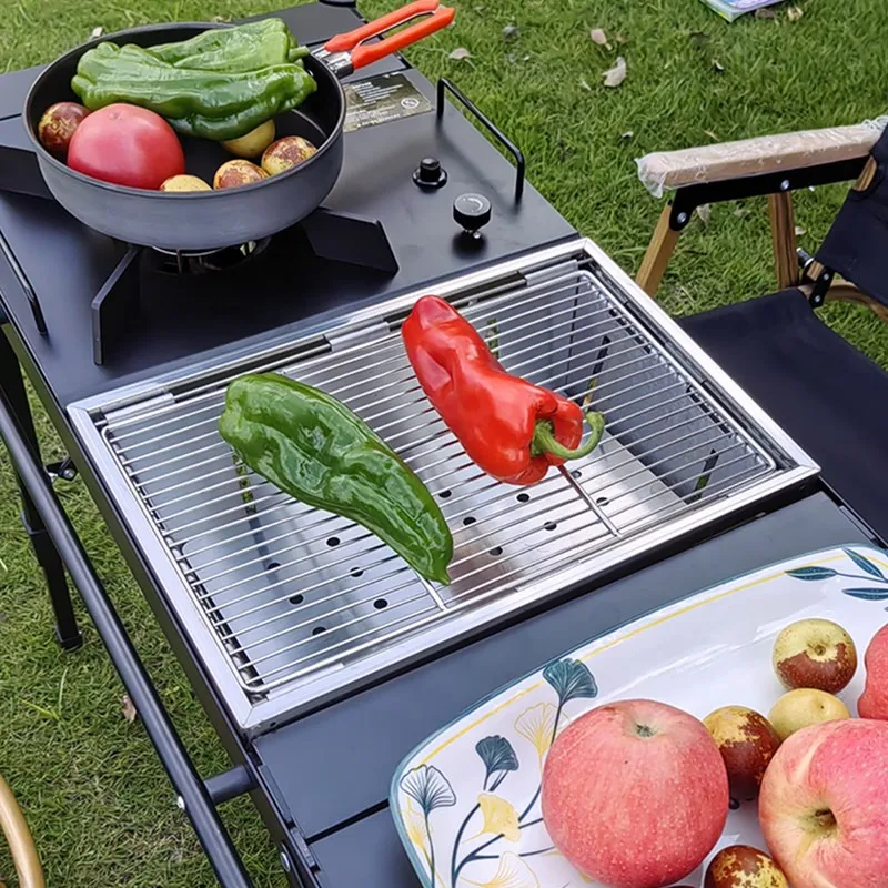 Lohascamping Outdoor Camping Barbecue Rack Folding IGT Mesh Tray Stove Carbon Grill Multifunctional Table