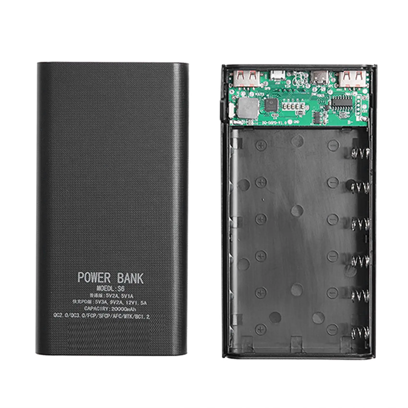 

18650 Battery Power Bank Box 5V 2.1A LCD Display 20000MAh Power Board for 6X18650 Battery DIY Powerbank Case(Black)