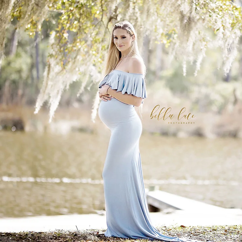 Maternity Ruffle Trailing Photography Dress Baby Shower Pink Maternity