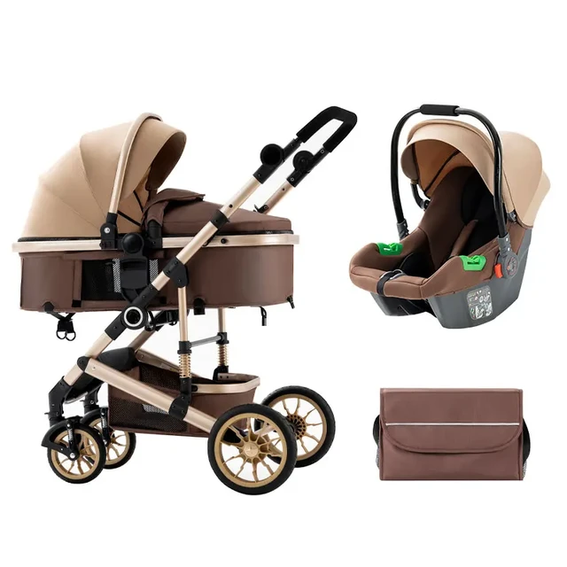 2021 New Design Khaki Color High Landscape Baby Stroller 3 in 1 With Car  Seat