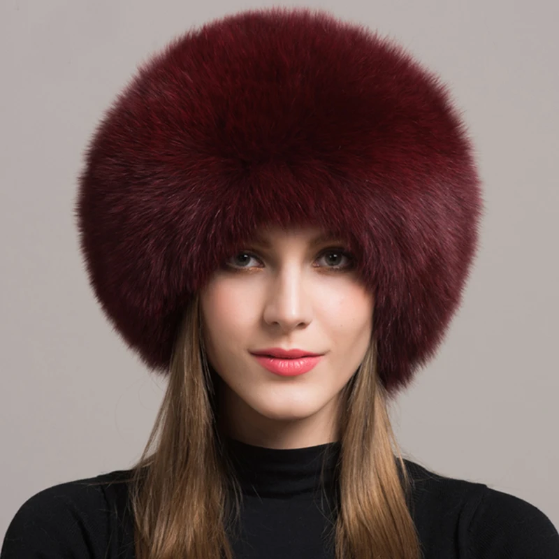 Luxurious Women's Fox Fur Winter Hat with Earmuffs