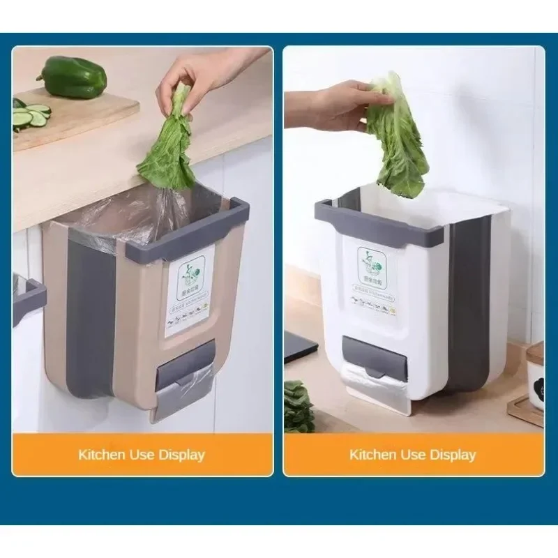 Foldable Wall-Mounted Kitchen Wastebasket - Large Capacity & Easy-to-Clean
