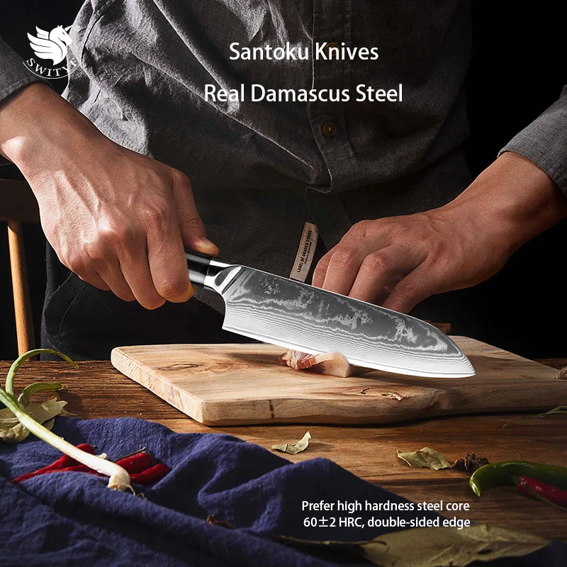 

SWITYF 7 Inch Santoku Knives VG10 Damascus Knife Cooking Tools Kitchen Slicing Chef Utility Cleaver Knife Meat Vegetable Cutting