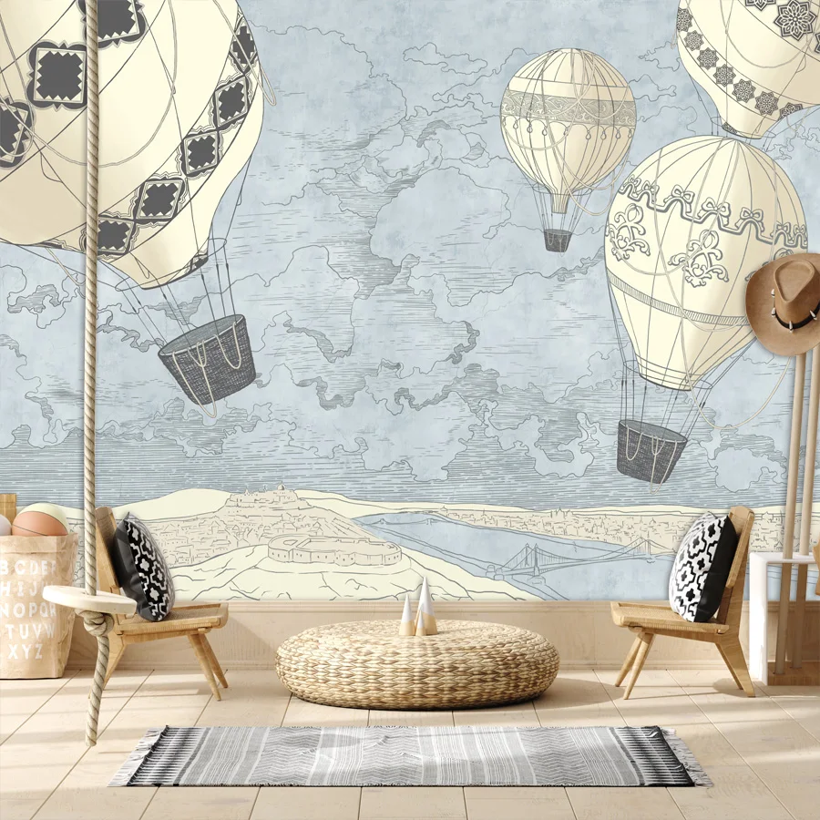 Custom Peel and Stick Vinyl Accept Wall Papers Home Decor Graphic Air Balloons Wallpapers for Living room Kids Mural Background