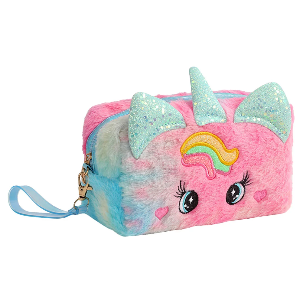 Plush Pencil Case Pen Bag Zipper Unicorn Pencil Pouch Portable Toiletry Pouch Make Up Cosmetic Bag Stationary Organizers Girls