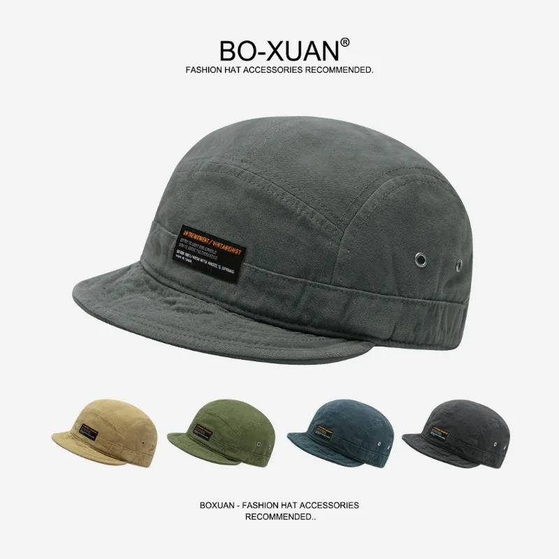 

Japanese Retro Small Edge Baseball Hat Men and Women Hip-hop Street Sticker Label Flat-brimmed Soft Top Short-brimmed Sports Cap