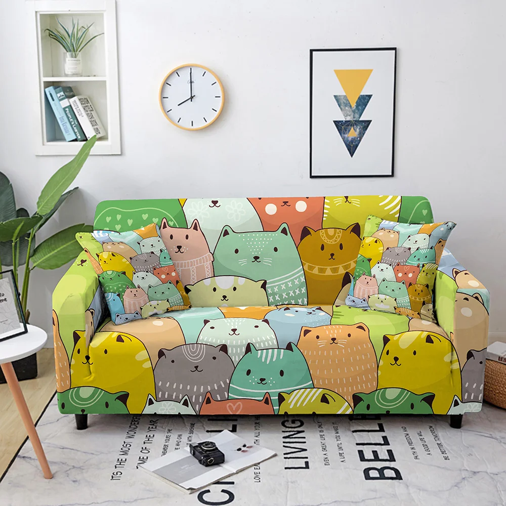 

Cartoon Animal Kitten Character Pattern Print Fashion Sofa Cover Dressing Table Decorations Home Accessories and Tool Sofa Cover