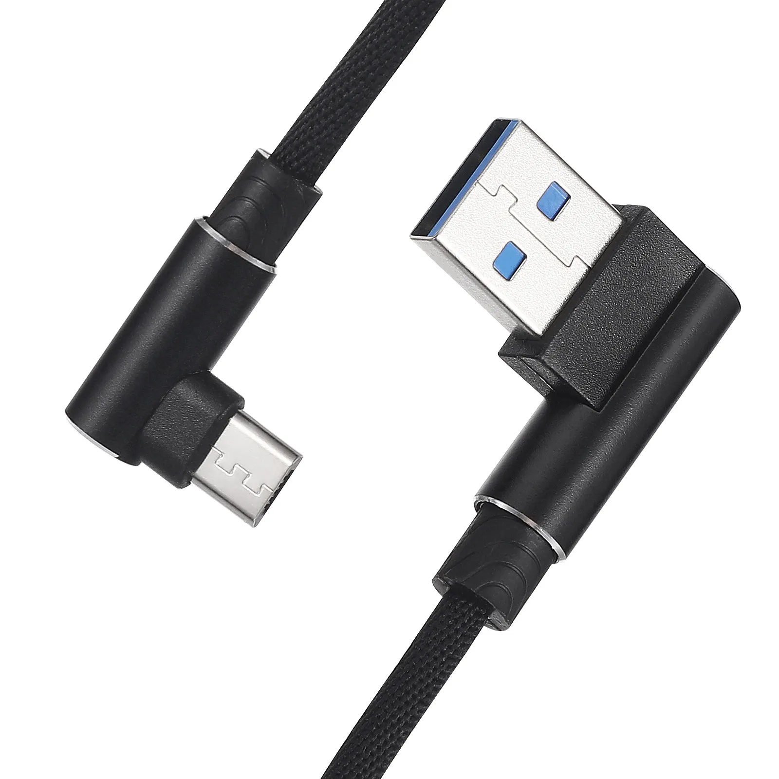 1M 마이크로 USB 충전 케이블 땋은 형태의 엉킴 없는 직각 90도 고속 충전 동기화 코드 (유니버설 폰용) 블랙