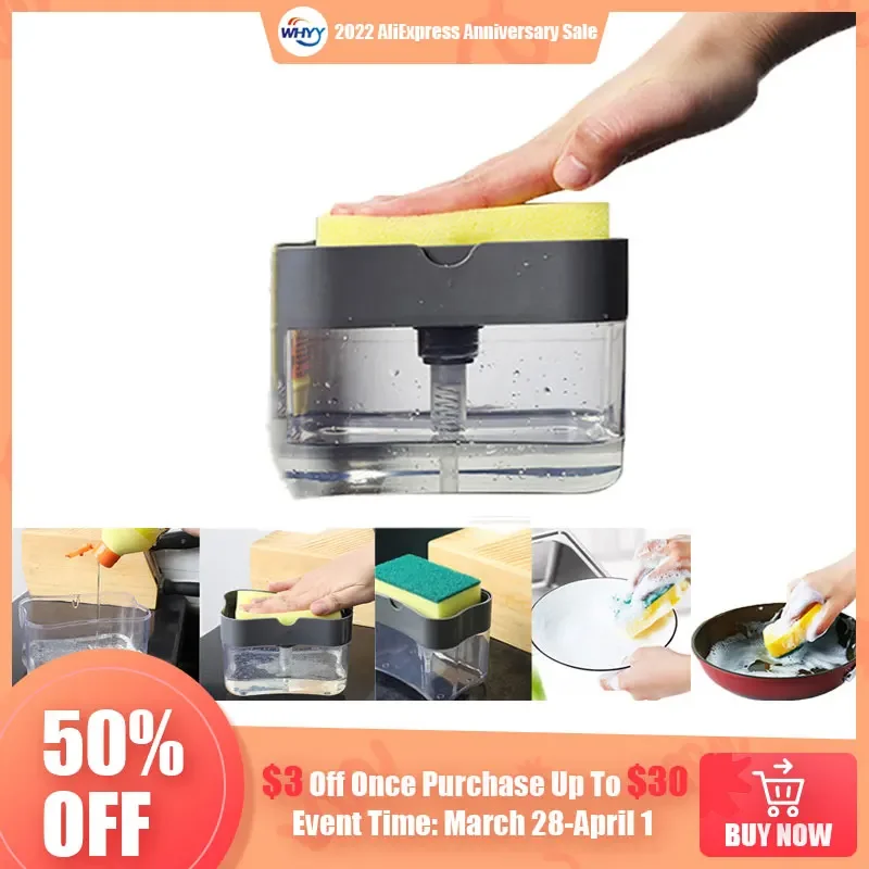 Automatic Liquid Soap Dispensers Soap Box Sponge Kitchen Dishwasher Manual Press Detergent Container Organizer Kitchen Gadgets soap dispenser