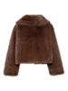 Vintage Brown Fluffy Faux Fur Short Coats Women Loose Lapel Buckle Jacket 2024 Winter New Lady High Street Warm Thick Outwear 6