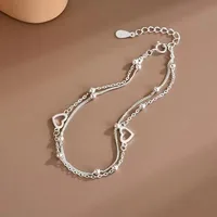 Bracelets en argent Sterling 925 en forme de cœur creux pour femmes et filles, Vintage, Design coréen, perles Double couche, bijoux cadeaux de fête 5